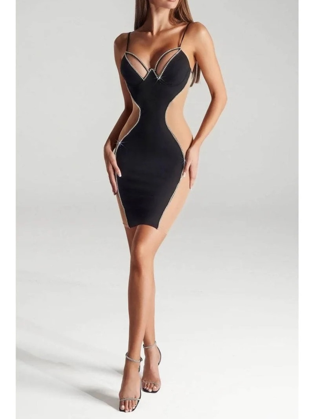 Portia and Scarlett Black Sheath Dress with Crystal Accents